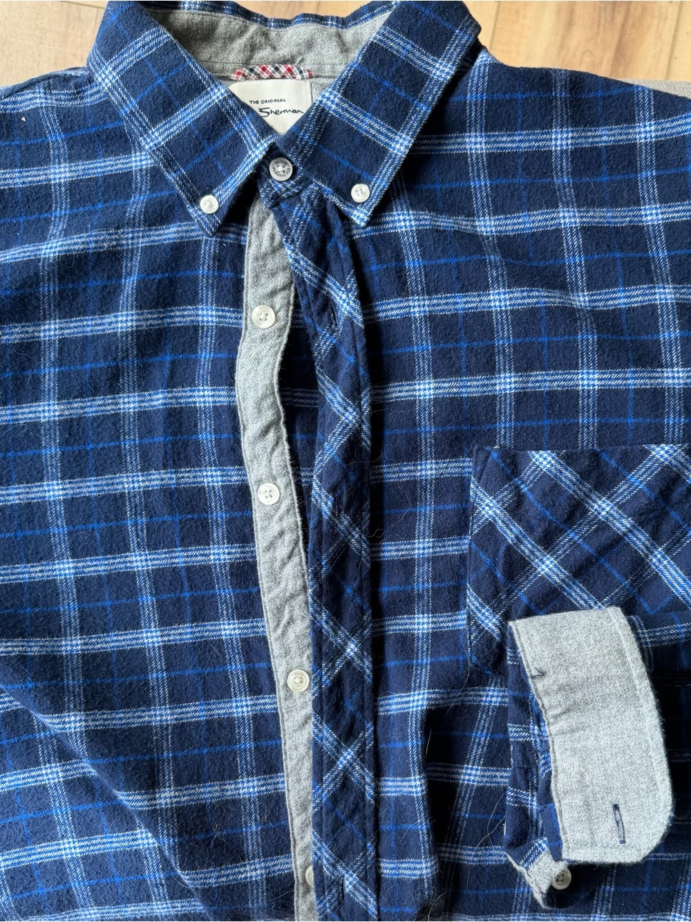 Ben Sherman Navy and Light Blue Plaid Button-Down Flannel